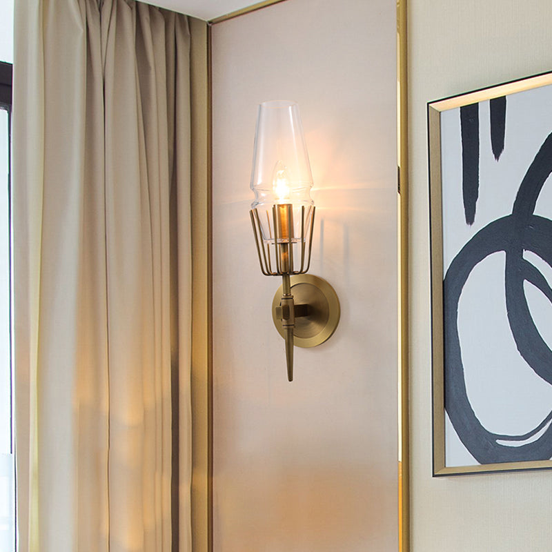 Vivolux | Klarer Glas Messing Wand Scone Kegel 1/2-Licht Kolonialismus Wandlicht für Wohnzimmer