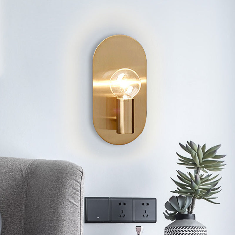 Vivolux | 1 Licht Bare Bulb Wandlamp Minimalistische Gouden Afwerking Metallic Wandlamp met Ovalen Achterplaat
