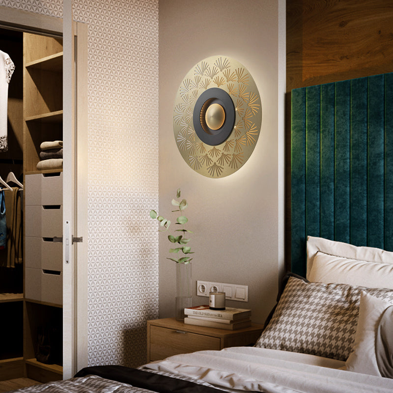 Vivolux | Koloniale Runde Wandmontage Beleuchtung LED Metall Deckenleuchte in Gold für Schlafzimmer