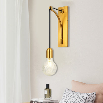 Vivolux | Enkel Exposed Bulb Wandgemonteerde Lamp Eenvoudige Heldere Ruitjesglas Wandlamp met Gouden Metalen Achterplaat