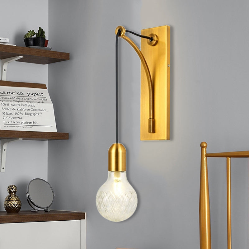 Vivolux | Enkel Exposed Bulb Wandgemonteerde Lamp Eenvoudige Heldere Ruitjesglas Wandlamp met Gouden Metalen Achterplaat