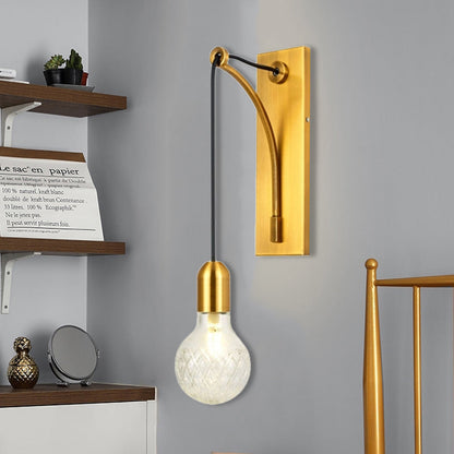 Vivolux | Enkel Exposed Bulb Wandgemonteerde Lamp Eenvoudige Heldere Ruitjesglas Wandlamp met Gouden Metalen Achterplaat