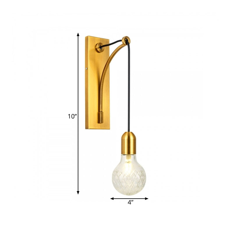 Vivolux | Enkel Exposed Bulb Wandgemonteerde Lamp Eenvoudige Heldere Ruitjesglas Wandlamp met Gouden Metalen Achterplaat