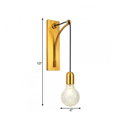 Vivolux | Enkel Exposed Bulb Wandgemonteerde Lamp Eenvoudige Heldere Ruitjesglas Wandlamp met Gouden Metalen Achterplaat