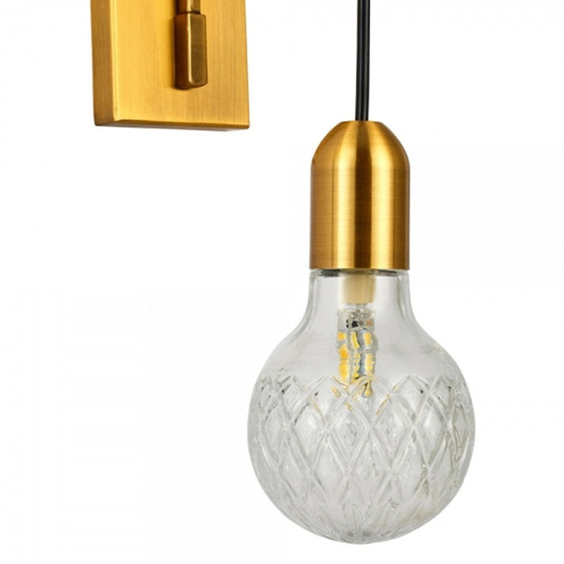 Vivolux | Enkel Exposed Bulb Wandgemonteerde Lamp Eenvoudige Heldere Ruitjesglas Wandlamp met Gouden Metalen Achterplaat