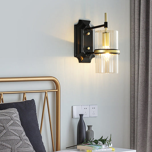 Vivolux | Schwarz 1 Glühbirne Band Wandlampe Zeitgenössische Eisen Zylinder Wandleuchte mit klarem Glasschirm
