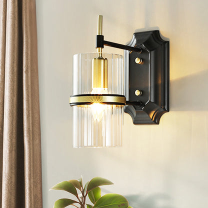 Vivolux | Schwarz 1 Glühbirne Band Wandlampe Zeitgenössische Eisen Zylinder Wandleuchte mit klarem Glasschirm