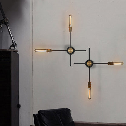 Vivolux | 2/3 Koppen Metalen Wandlamp Colonialistisch Zwart en Goud Gekruiste Woonkamer Wandbevestiging Verlichting