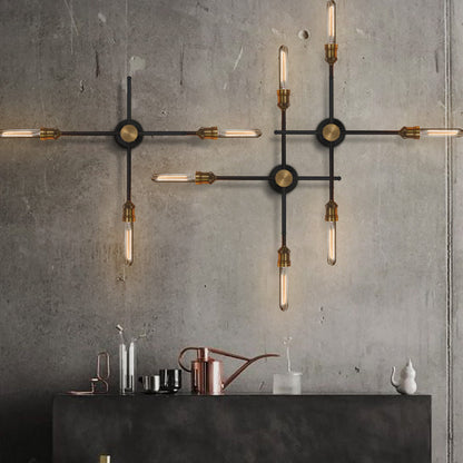 Vivolux | 2/3 Koppen Metalen Wandlamp Colonialistisch Zwart en Goud Gekruiste Woonkamer Wandbevestiging Verlichting