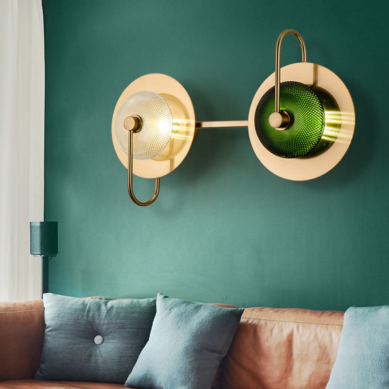 Vivolux | Bell Metal Wandverlichting Vintage 1/2/3-Licht Wandlamp Fixture in Goud met Groene Prismatische Glazen Shade