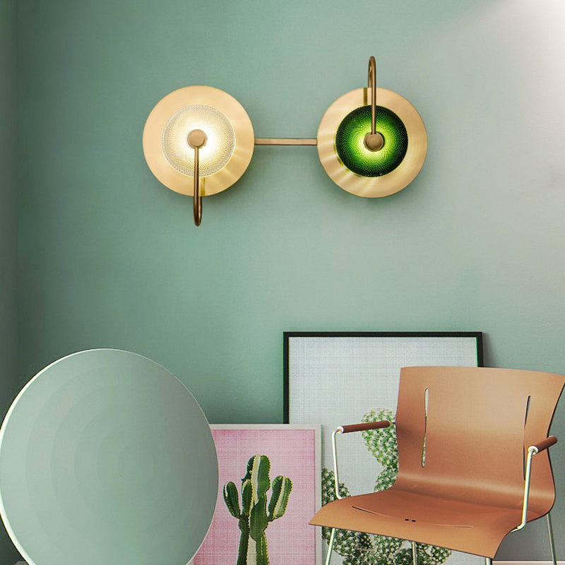 Vivolux | Bell Metal Wandverlichting Vintage 1/2/3-Licht Wandlamp Fixture in Goud met Groene Prismatische Glazen Shade