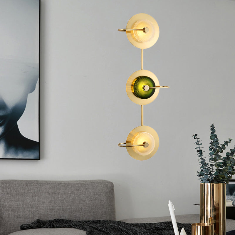 Vivolux | Bell Metal Wandverlichting Vintage 1/2/3-Licht Wandlamp Fixture in Goud met Groene Prismatische Glazen Shade