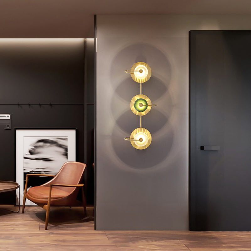 Vivolux | Bell Metal Wandverlichting Vintage 1/2/3-Licht Wandlamp Fixture in Goud met Groene Prismatische Glazen Shade