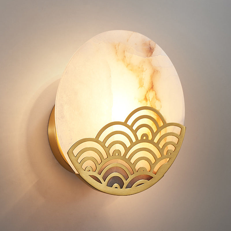 Vivolux | Runde Schlafzimmer Wandlampe Kolonialismus Marmor Einzelne Licht Gold Wandbeleuchtung Wandleuchte, 8"/10" Breit