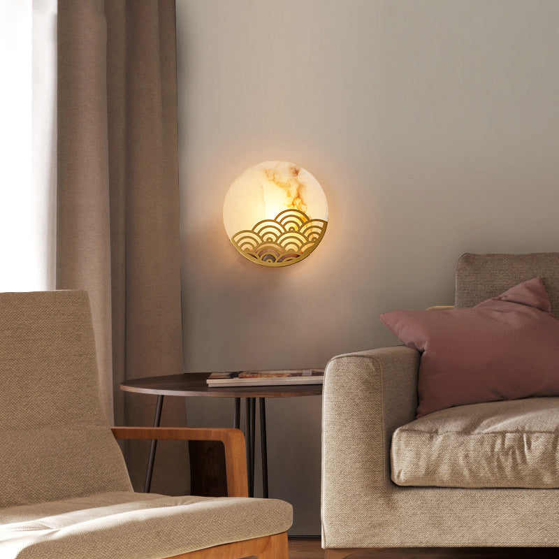 Vivolux | Runde Schlafzimmer Wandlampe Kolonialismus Marmor Einzelne Licht Gold Wandbeleuchtung Wandleuchte, 8"/10" Breit