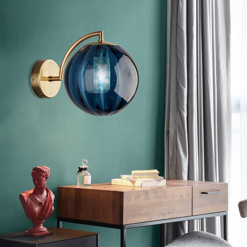 Vivolux | Globe Rauchgrau/Amber/Blau Wasser Glas Wandleuchte Kolonialismus 1 Glühbirne Wohnzimmer Wandlicht Fixture