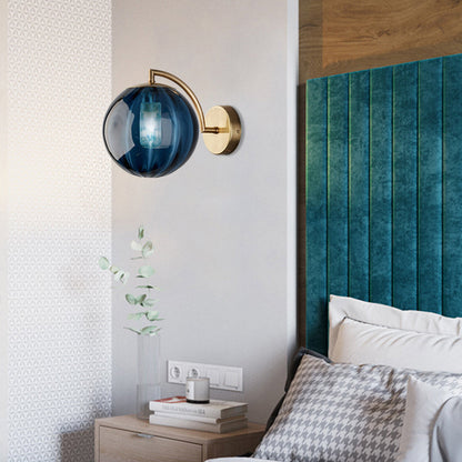 Vivolux | Globe Rauchgrau/Amber/Blau Wasser Glas Wandleuchte Kolonialismus 1 Glühbirne Wohnzimmer Wandlicht Fixture