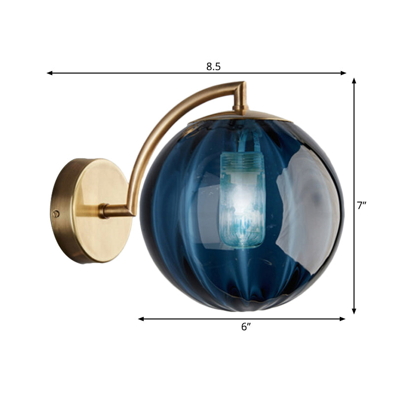 Vivolux | Globe Rauchgrau/Amber/Blau Wasser Glas Wandleuchte Kolonialismus 1 Glühbirne Wohnzimmer Wandlicht Fixture
