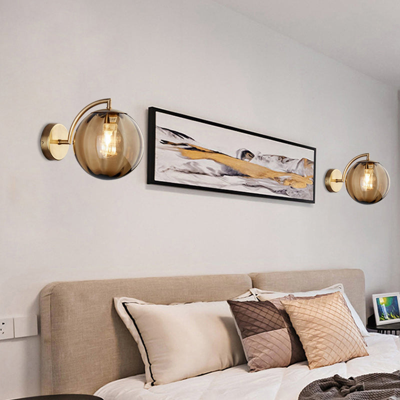 Vivolux | Globe Rauchgrau/Amber/Blau Wasser Glas Wandleuchte Kolonialismus 1 Glühbirne Wohnzimmer Wandlicht Fixture