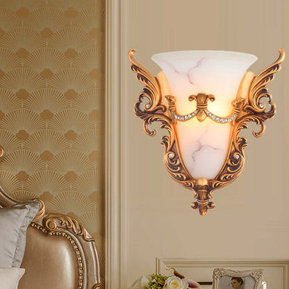 Vivolux | Bell Frosted Glass Wandlamp Koloniaal 1 Lampe Wohnzimmer Deckenlampe in Weiß/Gold/Weiß und Gold