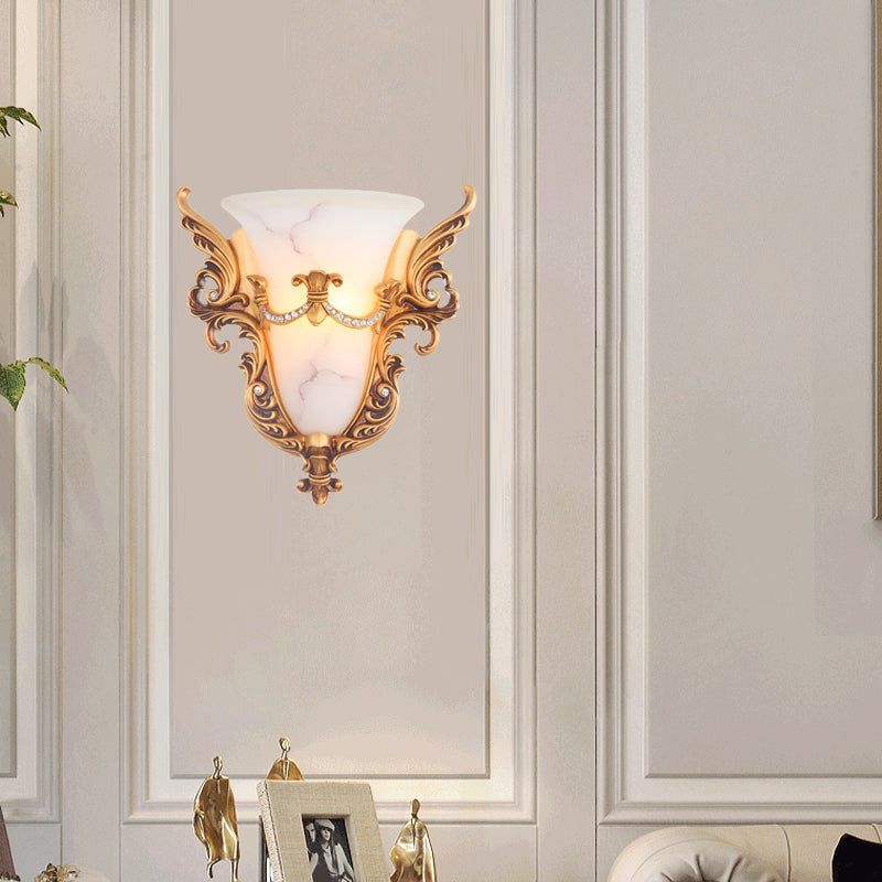 Vivolux | Bell Frosted Glass Wandlamp Koloniaal 1 Lampe Wohnzimmer Deckenlampe in Weiß/Gold/Weiß und Gold