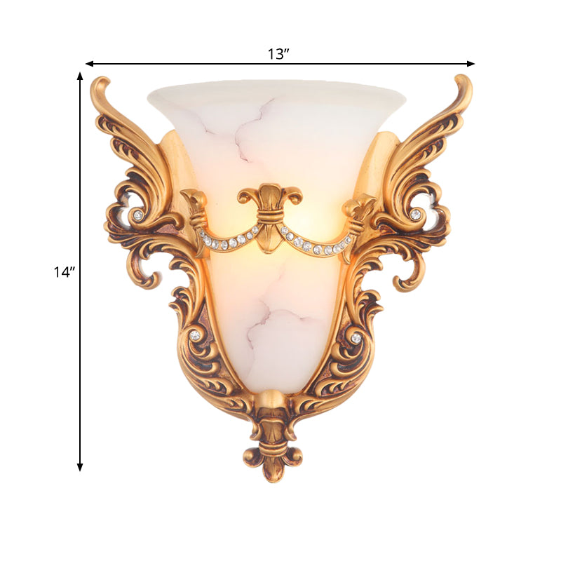 Vivolux | Bell Frosted Glass Wandlamp Koloniaal 1 Lampe Wohnzimmer Deckenlampe in Weiß/Gold/Weiß und Gold