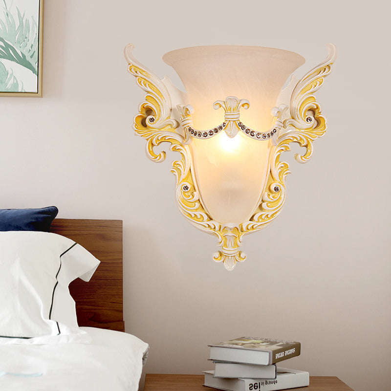 Vivolux | Bell Frosted Glass Wandlamp Koloniaal 1 Lampe Wohnzimmer Deckenlampe in Weiß/Gold/Weiß und Gold