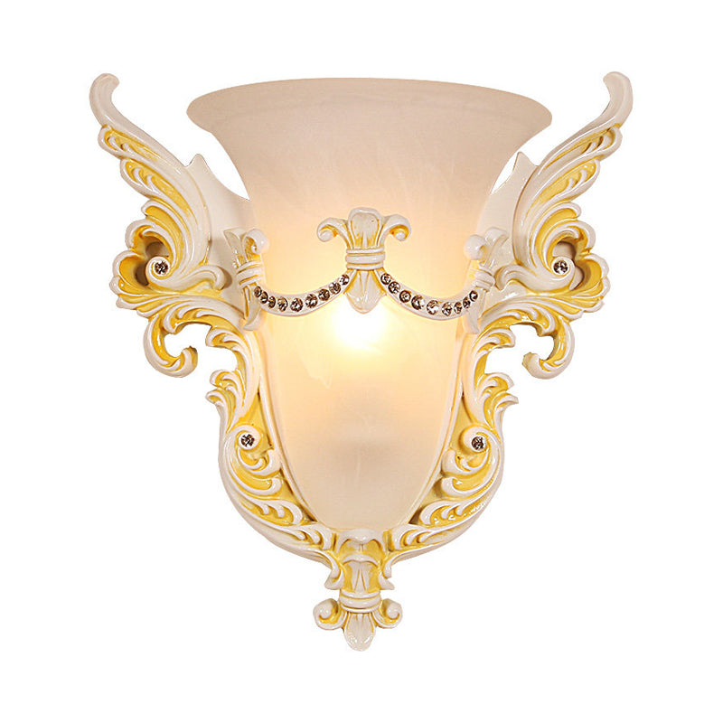 Vivolux | Bell Frosted Glass Wandlamp Koloniaal 1 Lampe Wohnzimmer Deckenlampe in Weiß/Gold/Weiß und Gold