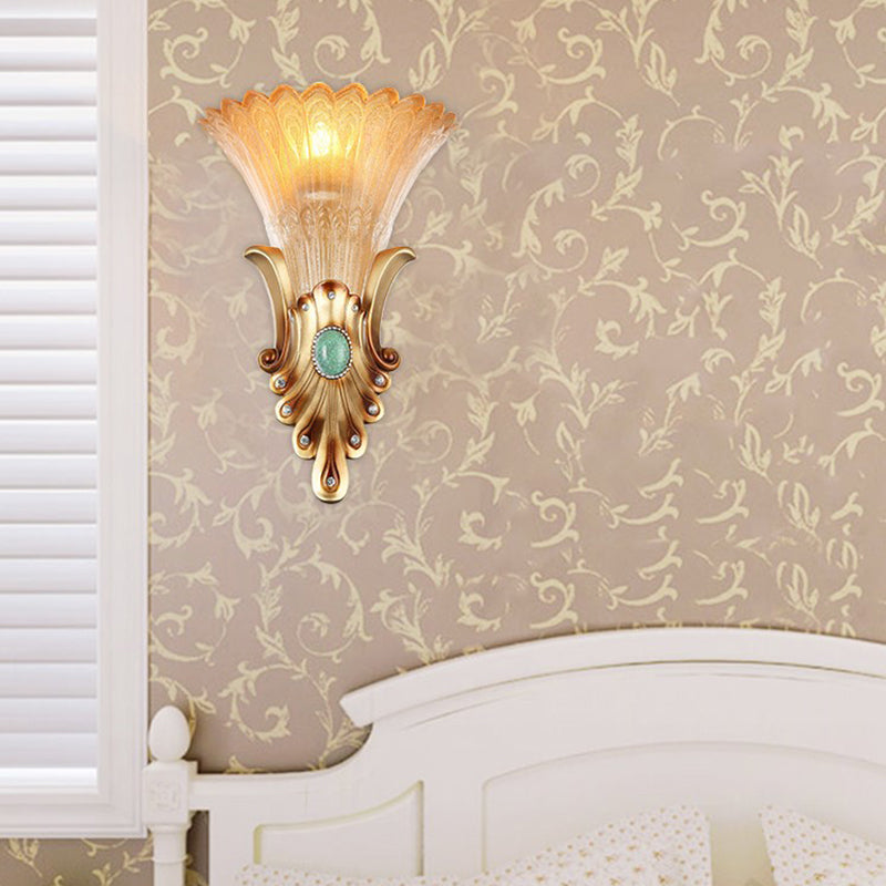 Vivolux | 10"/13" Breite Gold 1-Licht Deckenleuchte Kolonialismus Mattglas Ausgeflippte Wandleuchte für das Schlafzimmer