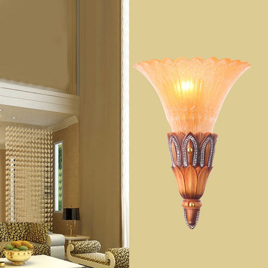 Vivolux | Textured Glass Flower Sconce Light Koloniale Einzelkopf Wohnzimmer Flush Mount Wandlicht in Braun