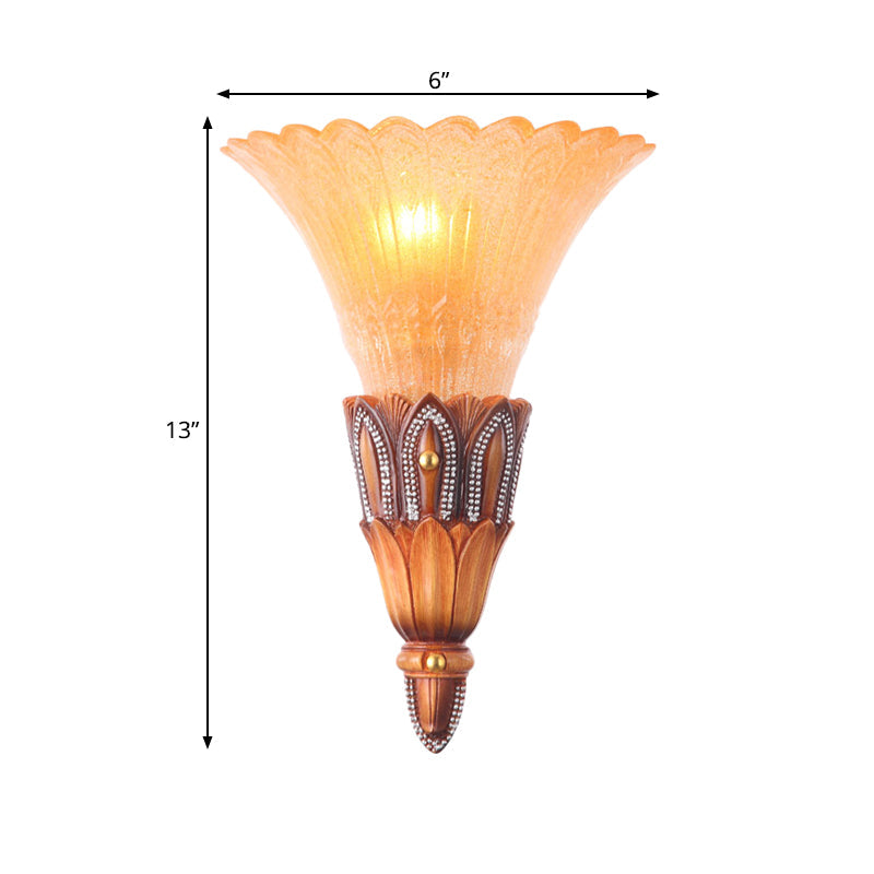 Vivolux | Textured Glass Flower Sconce Light Koloniale Einzelkopf Wohnzimmer Flush Mount Wandlicht in Braun