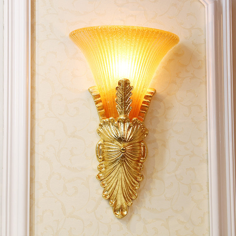 Vivolux | Amber Glas Gold Wandverlichting Flared Single Bulb Colonialism Sconce Lichtarmatuur voor Gang