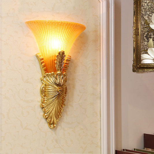 Vivolux | Amber Glas Gold Wandverlichting Flared Single Bulb Colonialism Sconce Lichtarmatuur voor Gang