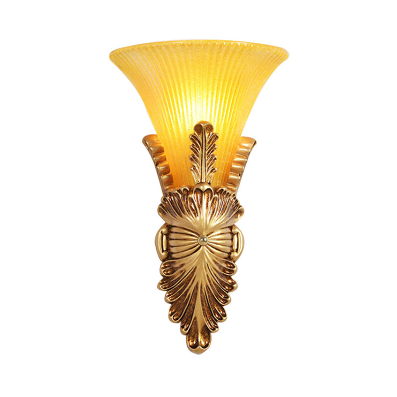Vivolux | Amber Glas Gold Wandverlichting Flared Single Bulb Colonialism Sconce Lichtarmatuur voor Gang