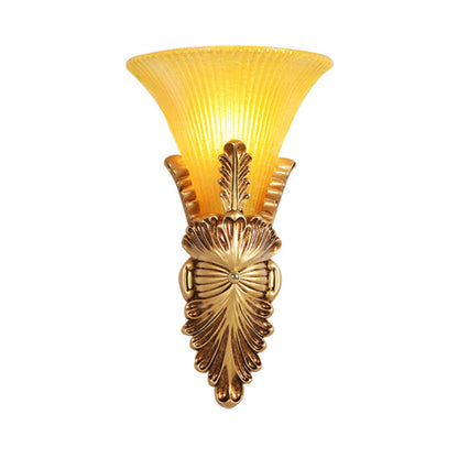 Vivolux | Amber Glas Gold Wandverlichting Flared Single Bulb Colonialism Sconce Lichtarmatuur voor Gang