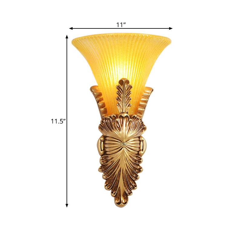 Vivolux | Amber Glas Gold Wandverlichting Flared Single Bulb Colonialism Sconce Lichtarmatuur voor Gang