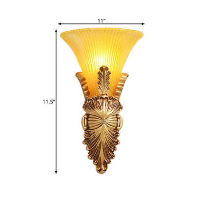 Vivolux | Amber Glas Gold Wandverlichting Flared Single Bulb Colonialism Sconce Lichtarmatuur voor Gang