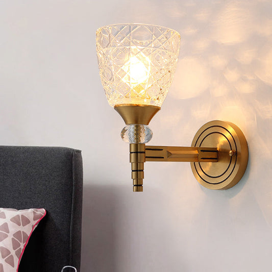 Vivolux | 1/2-Birne Gitterglas Wandlampe mit Schalenlampenschirm Loft Schlafzimmer Wandmontage Licht in Messing-Finish