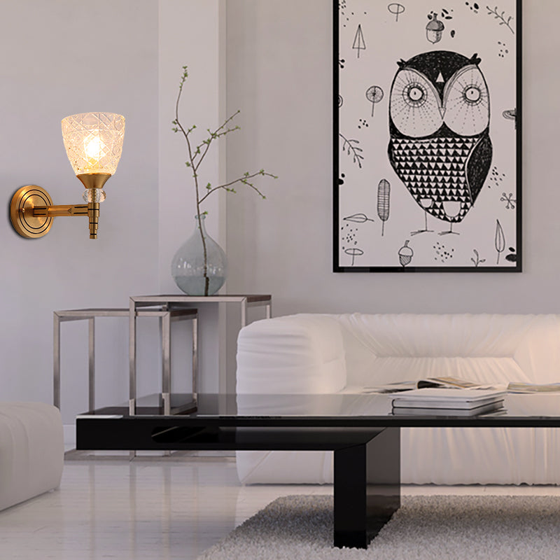 Vivolux | 1/2-Birne Gitterglas Wandlampe mit Schalenlampenschirm Loft Schlafzimmer Wandmontage Licht in Messing-Finish