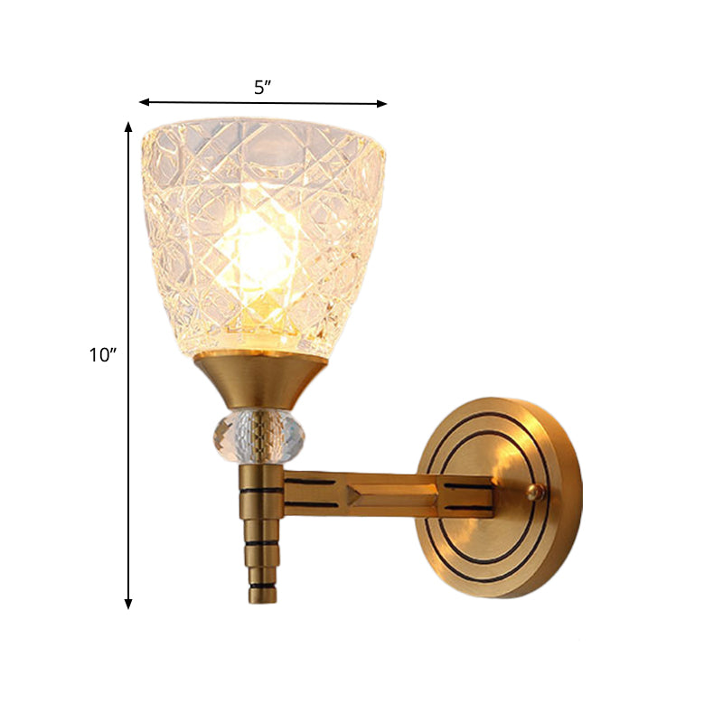 Vivolux | 1/2-Birne Gitterglas Wandlampe mit Schalenlampenschirm Loft Schlafzimmer Wandmontage Licht in Messing-Finish