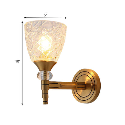 Vivolux | 1/2-Birne Gitterglas Wandlampe mit Schalenlampenschirm Loft Schlafzimmer Wandmontage Licht in Messing-Finish