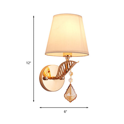 Vivolux | Stof Witte/Rode/Blauwe Wandlamp Tapered Bell 1-Lichts Traditionele Wandlamp voor Slaapkamer met Kristallen Ddrop