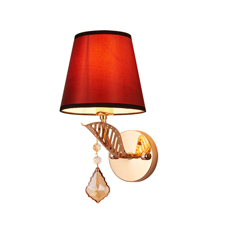 Vivolux | Stof Witte/Rode/Blauwe Wandlamp Tapered Bell 1-Lichts Traditionele Wandlamp voor Slaapkamer met Kristallen Ddrop