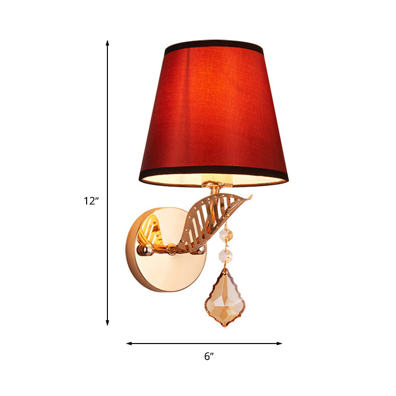 Vivolux | Stof Witte/Rode/Blauwe Wandlamp Tapered Bell 1-Lichts Traditionele Wandlamp voor Slaapkamer met Kristallen Ddrop