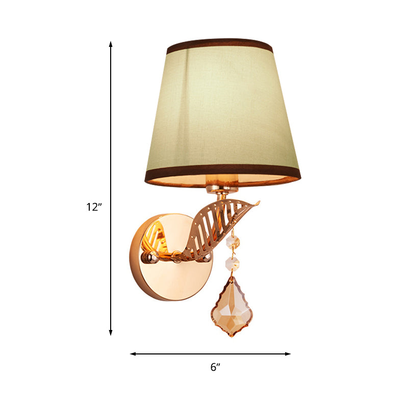 Vivolux | Stof Witte/Rode/Blauwe Wandlamp Tapered Bell 1-Lichts Traditionele Wandlamp voor Slaapkamer met Kristallen Ddrop