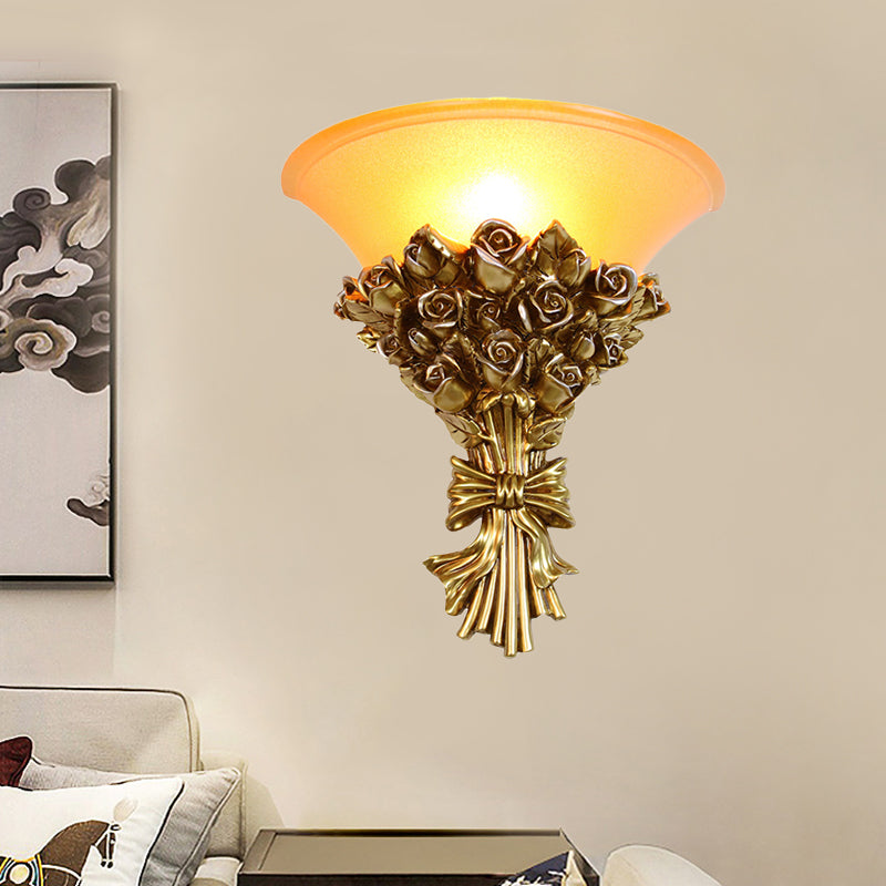 Vivolux | Einzelne Lichtharz Flush Wandleuchte Retro Goldfinish Rosenbouquet Wandlampe Kit