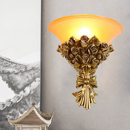 Vivolux | Einzelne Lichtharz Flush Wandleuchte Retro Goldfinish Rosenbouquet Wandlampe Kit