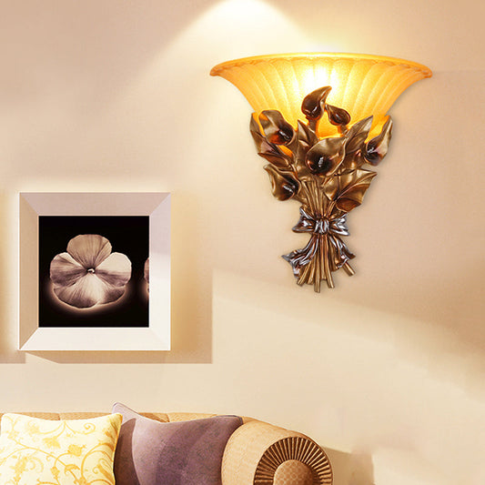 Vivolux | Sandgestrahlte Glas Halter Wandlampe Vintage Stil 1 Glühbirne Goldene Wandlampe