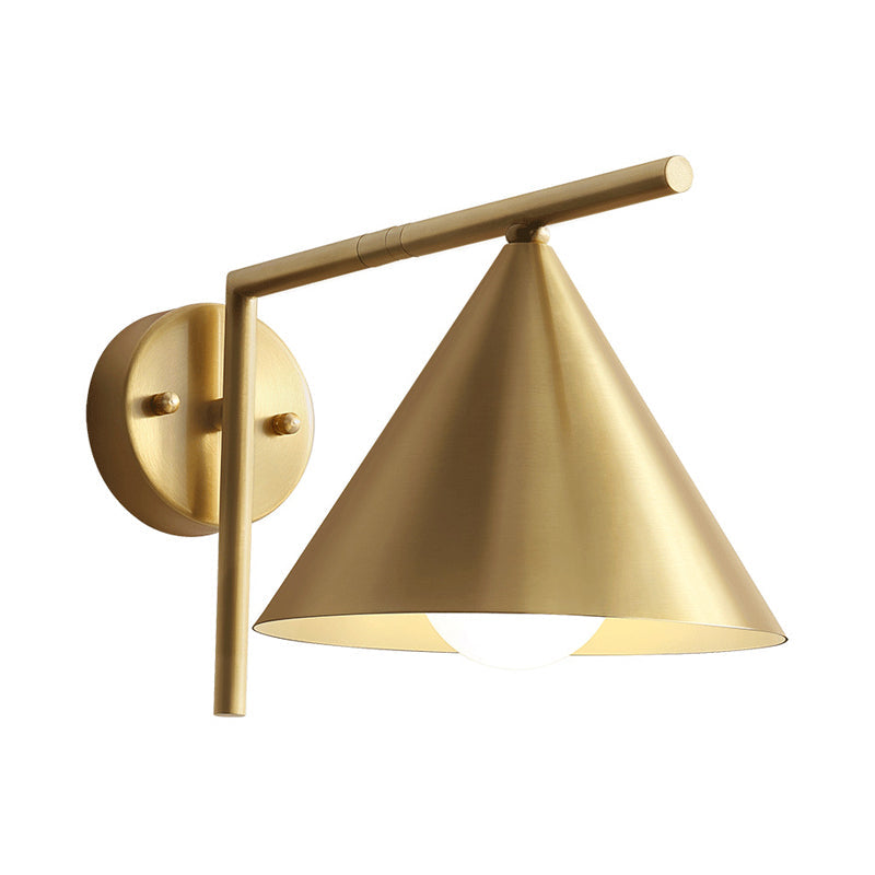 Vivolux | Kegelvormige Sconces Licht Modernistische IJzer 1 Gloeilamp Gouden Wandlamp met Rechte Hoek Arm