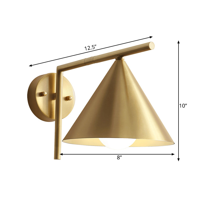 Vivolux | Kegelvormige Sconces Licht Modernistische IJzer 1 Gloeilamp Gouden Wandlamp met Rechte Hoek Arm